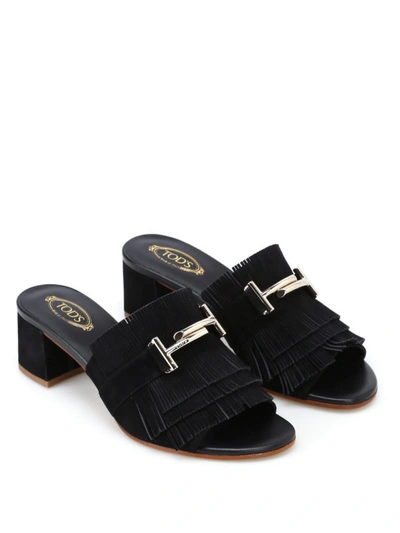 Shop Tod's Double T Suede Sandals In Black