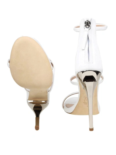 Shop Giuseppe Zanotti Harmony G-heel White Patent Leather Sandals