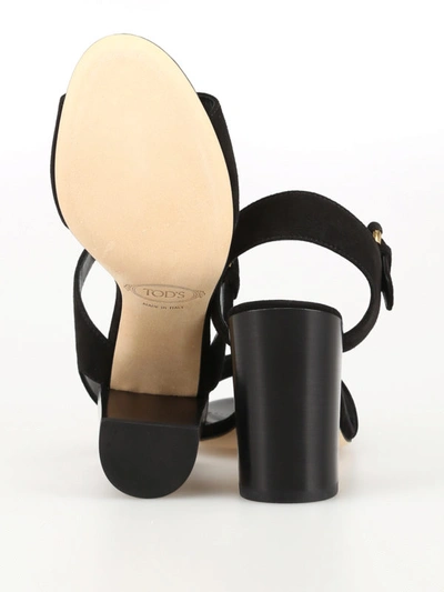 Shop Tod's Block Heel Suede Sandals In Black