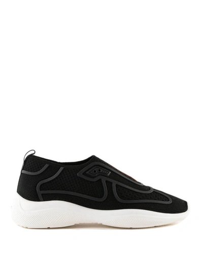 Shop Prada Black Technical Fabric And Rubber Slip-ons