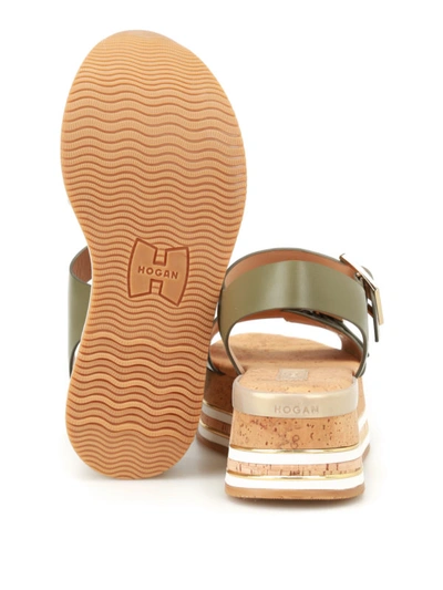 Shop Hogan H354 Cork Platform Leather Sandals In Green