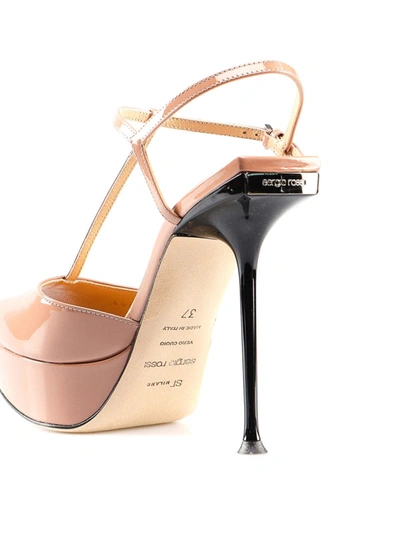 Shop Sergio Rossi Patent Leather Platform Sandals In Nude And Neutrals