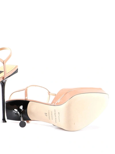 Shop Sergio Rossi Patent Leather Platform Sandals In Nude And Neutrals