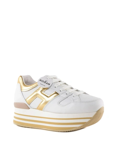 Shop Hogan Maxi H222 White And Gold Leather Sneakers