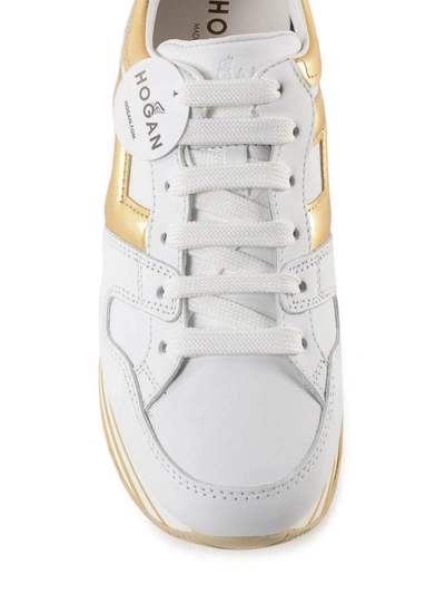 Shop Hogan Maxi H222 White And Gold Leather Sneakers