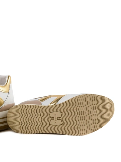 Shop Hogan Maxi H222 White And Gold Leather Sneakers