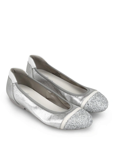 Shop Hogan Wrap-h144 Silver Leather Flats