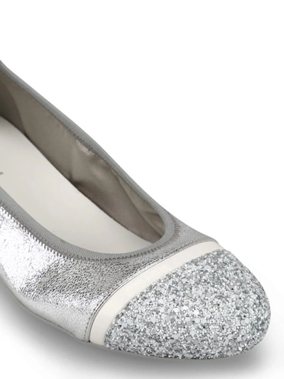 Shop Hogan Wrap-h144 Silver Leather Flats