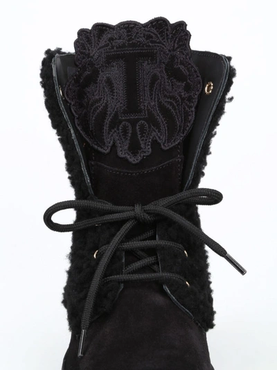 Shop Tod's Suede And Sheepskin Ankle Boots In Black