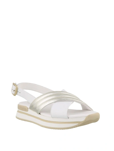 Shop Hogan H257 Leather Slingback Chunky Sandals In White