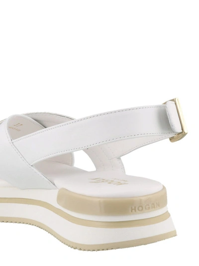 Shop Hogan H257 Leather Slingback Chunky Sandals In White