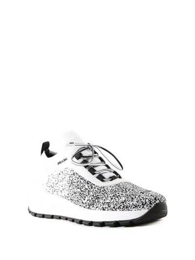 Shop Prada White Shaded Intarsia Fabric Sneakers