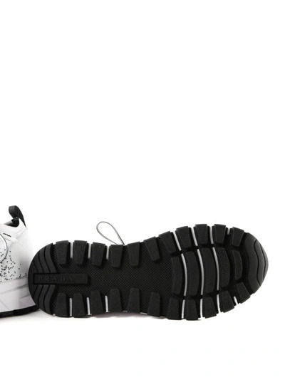 Shop Prada White Shaded Intarsia Fabric Sneakers