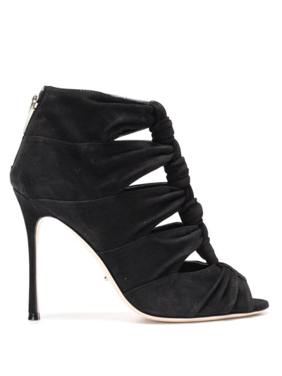 Shop Sergio Rossi Divine Open Toe Suede Sandals In Black