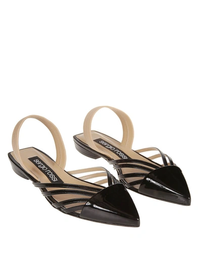 Shop Sergio Rossi Sr Milano Patent Leather Flat Sandals In Black