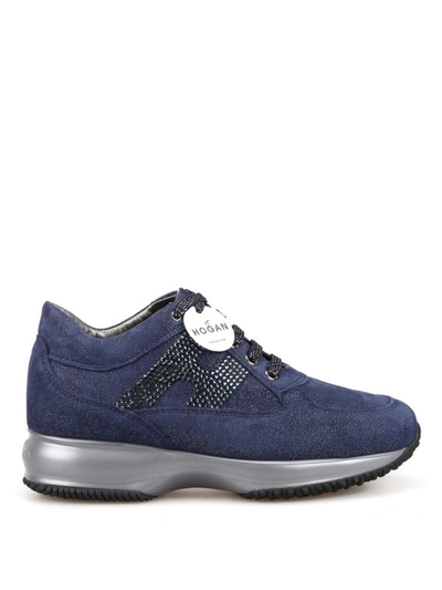 Shop Hogan Interactive Crystal H Shiny Suede Sneakers In Blue