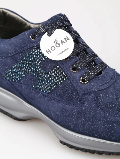 Shop Hogan Interactive Crystal H Shiny Suede Sneakers In Blue