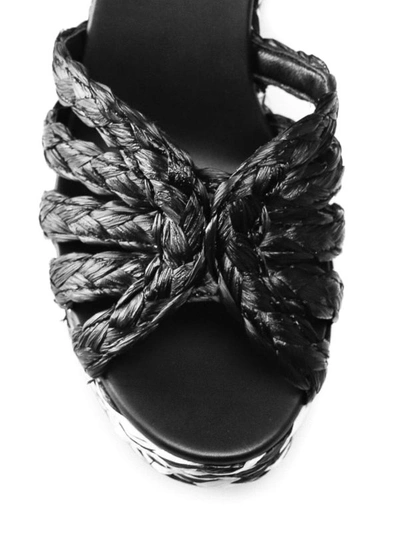 Shop Prada Braided Raffia Two-tone Wedge Sandals In Black