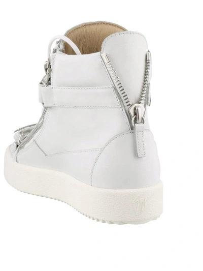 Shop Giuseppe Zanotti Crystal Leather High-top Sneakers In White