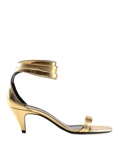 Shop Saint Laurent Charlotte Laminated Nappa Sandals In Gold