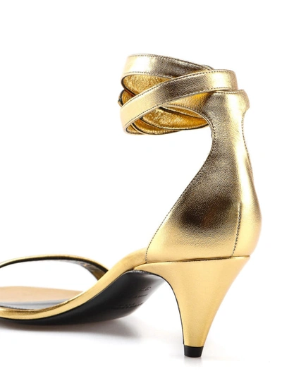 Shop Saint Laurent Charlotte Laminated Nappa Sandals In Gold