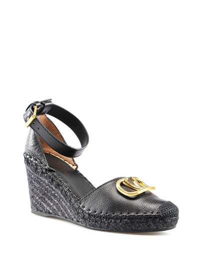 Shop Valentino Vlogo Black Wedge Espadrilles