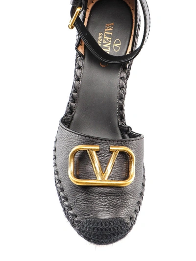 Shop Valentino Vlogo Black Wedge Espadrilles