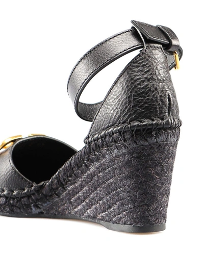 Shop Valentino Vlogo Black Wedge Espadrilles