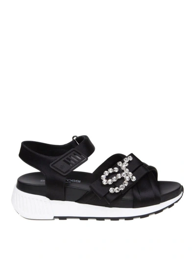 Shop Sergio Rossi Sr Icona Black Satin Running Sandals