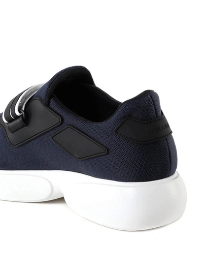 Shop Prada Cloudbust Dark Blue Fabric Sneakers