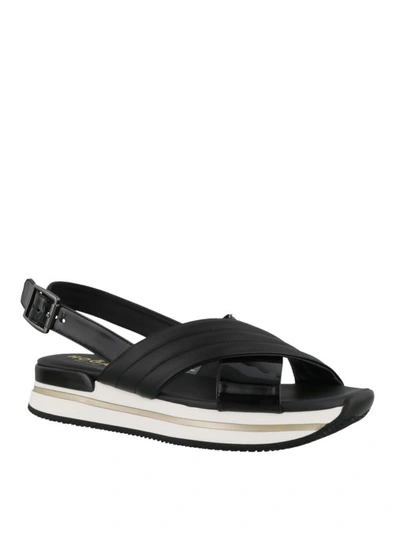 Shop Hogan Black Leather And Patent Slingback Sandals