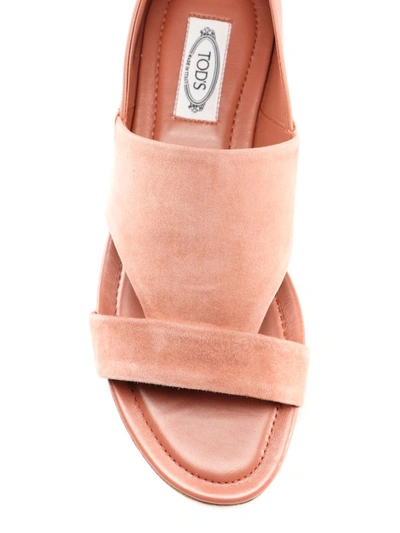 Shop Tod's Pink Suede And Leather Sandals