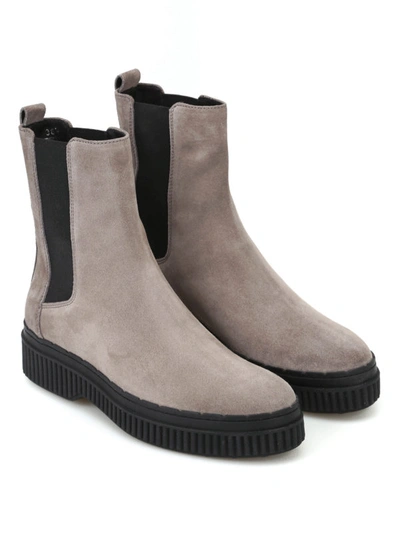 Shop Tod's Grey Suede Pull On Ankle Boots