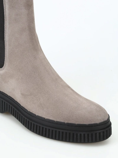 Shop Tod's Grey Suede Pull On Ankle Boots
