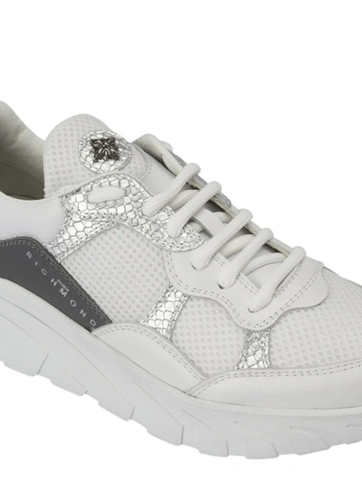 Shop John Richmond Silver Inserts Leather And Fabric Sneakers In White