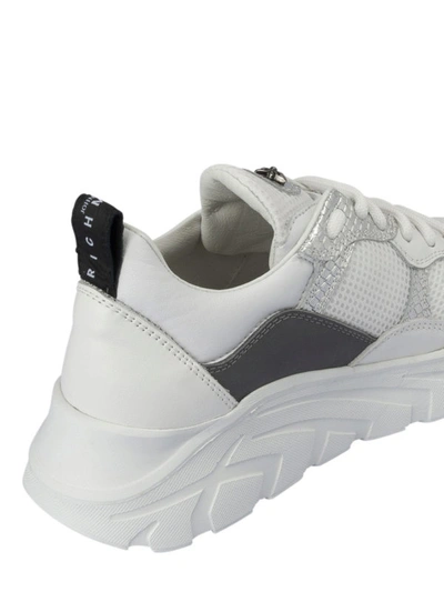 Shop John Richmond Silver Inserts Leather And Fabric Sneakers In White