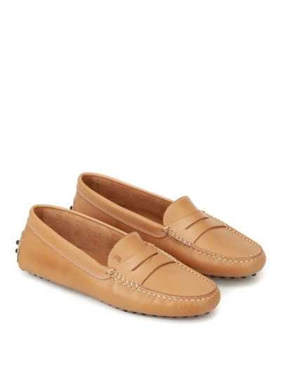 Shop Tod's Gommino Beige Leather Loafers