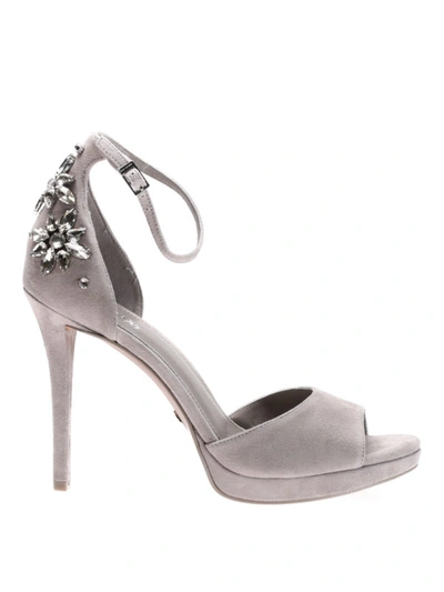 Shop Michael Kors Patti Suede Sandals With Crystals In Light Grey