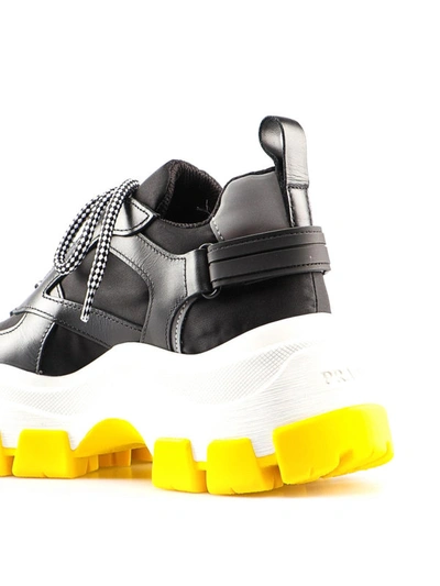 Shop Prada Maxi Sole Leather And Fabric Sneakers In Black