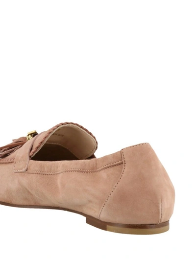 Shop Tod's Pink Suede Loafers With Tassel