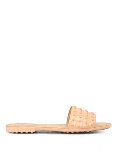 Shop Tod's Leather Pebbled Slippers In Light Pink