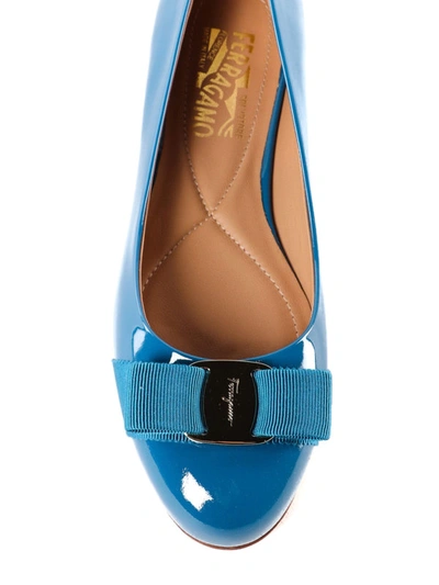 Shop Ferragamo Varina Cerulean Blue Patent Leather Flats In Light Blue