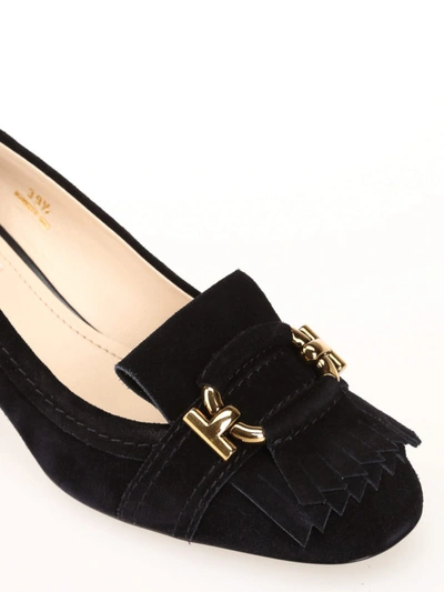 Shop Tod's Fringed Suede Loafers In Black