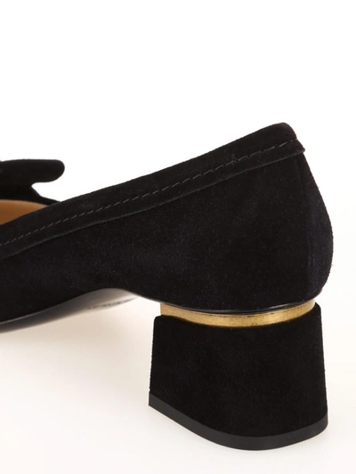 Shop Tod's Fringed Suede Loafers In Black