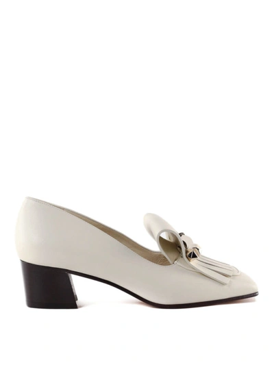 Shop Valentino Leather Fringed  Loafers In White