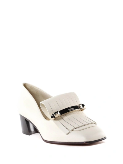 Shop Valentino Leather Fringed  Loafers In White
