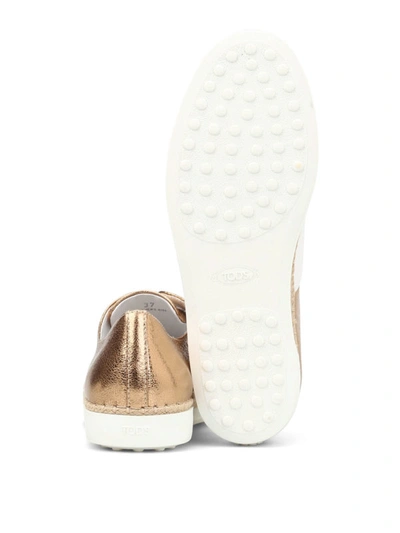 Shop Tod's Leather And Raffia Oxford Slip-ons In Rose Gold