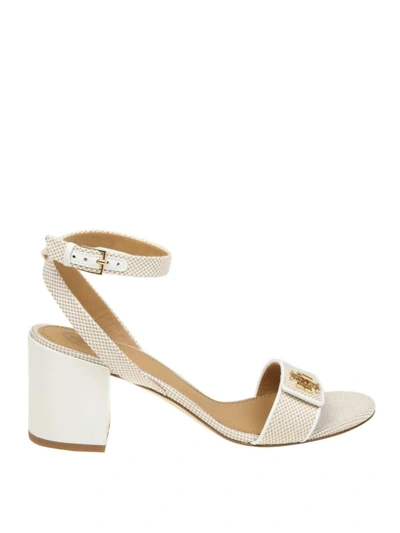 Shop Tory Burch Kira Canvas And Leather Sandals In Nude And Neutrals