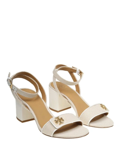 Shop Tory Burch Kira Canvas And Leather Sandals In Nude And Neutrals