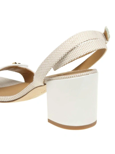 Shop Tory Burch Kira Canvas And Leather Sandals In Nude And Neutrals